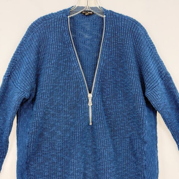 Express Women’s Size SP Blue Half Zip Knit Sweater - Picture 3 of 16